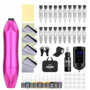 New Tattoo Machine Gun Kit Permanent Makeup Ink Power Supply Cartridge Needle
