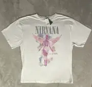Nirvana Band T Shirt Women Small Medium White 100% Cotton Retro 90s Y2K In Utero