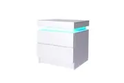 Levede LED Glossy Bedside Table with 2 Drawers White