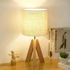 Tripod Table Lamp, Small Cute Bedside Lamp with Linen Beige Lampshade, Nightstan