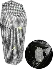 Bling Rhinestone Car Trash Can with Lid, Sparkly Garbage Can with Bonus Trash Bag, Bling Diamond Design Small Automatic Portable Trash Can for Automotive, Home, Office, Kitchen, Bedroom.
