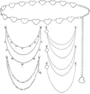 [XSDSLS] Pack of 6 Silver Chains Women's Punk Jeans Chains Trouser Chain Waist Chain Key Padlock Necklace Belly Chain Layered Rock Chain Hip Hop Chain for Purse Bag