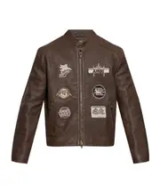 patch-detail leather jacket IT50,IT54 brown