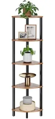 Corner Shelf Corner Bookshelf, Industrial Corner 5-Tier Rustic Brown and Black