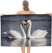 Rkklvbns Romantic White Swan Beach Towel Soft Super Absorbent Bath Towels Pool Towel Quick Dry Sand Free Beach Towels 31"x 51" for Travel, Beach, Camping