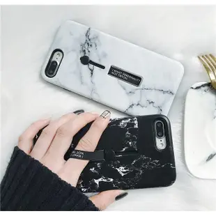 黑白大理石紋指環支架蘋果6s手機殼iPhone7plus/8/X伸縮支架殼韓國情侶女款