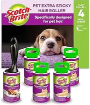 Scotch-Brite Pet Extra Sticky Lint Roller 48 sheets + 4 Scotch-Brite Pet Extra Sticky* Hair Roller Refill 48 sheets, 5 rolls- 240 sheets in pack