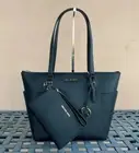 MICHAEL KORS CHARLOTTE LARGE TOTE SHOULDER BAG + DOUBLE ZIP WALLET SET BLACK