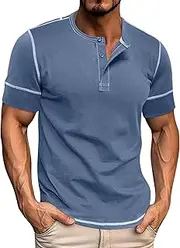 [Generic] Daily Sport T Shirts for Men Trendy Solid Color Short Sleeved T Shirt Button Up V Neck Polo Shirt for Men Gymout Workout
