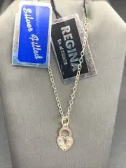 Regina Kramer Of New York Necklace Padlock Love Heart Silver Plate 15” 1960s NOS