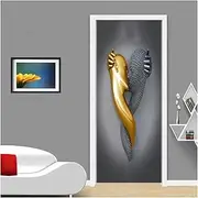 Door Stickers Golden Figure Statue Door Sticker Romantic Abstract Couple Metal Wallpaper Home Decor(K,77x200cm)