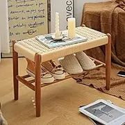 Hand Woven Rope Solid WDining Bench for Living Room and Bedroom Midcentury Farmhouse Entryway Bench with Armless Design (60X30X40CM)