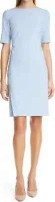 Hugo Boss Sheath Dress Sz 16 US Wool Blue Pencil Studded 3/4 Sleeve Wiggle NWT