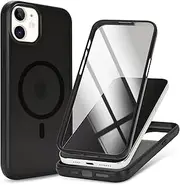 Cavor for iPhone 12 Case Built-in Screen Protector iPhone 12 Pro Case 6.1'' Frosted Matte Support Magsafe Charging Shockproof Cover 360° Full Body Protective Phone Case-Black