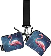 [XYMZR] Flamingo Galaxy Space Mini Zip Around Wristlet keychain Wallet for Women Personalized Pattern Detachable Dual Pouch Wristlet Portable Wallet Phone Coin Purse, Multi-colored, One Size