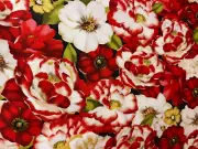 Red & White Floral, Table Runner, Dresser Scarf, Unlined, Size 40”L X 14” W