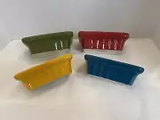 4 Mini Loaf Pans Loaves Ceramic Pottery Bakeware Ribbed Bake Dish Red Yellow Blu