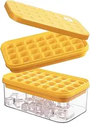 [Gemuity] 56 - Cube Ice Cube Tray with Lid & Storage Bin – Stackable Silicone Bottom Ice Mold for Freezer, Easy - Release Design + Free Ice Scoop Included for Drinks, Coffee, Cocktail