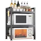 Microwave Oven Rack Adjustable Shelf with Hooks 3-Tier Kitchen Counter Organizer