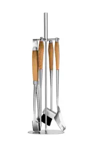 HANSA PREMIUM Fireplace Tools Set(4 parts)&Oak Handles STAINLESS STEEL Fire Tool