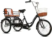 Middle-Aged and Elderly Pedal Tricycle Scooter with Large Rear Seat Tricycle Woven Storage Basket Can Enter Small Spaces Such As Elevators,Black