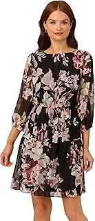 [Adrianna Papell] Women's Floral Chiffon Elastic Dress