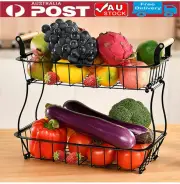 2Tier Storage Metal Fruit Basket Kitchen Pantry Bread Bowl Vegetable Holder Rack