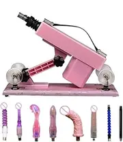 Automatic Sex Machine with Vibrating Dildos Retractable Pumping Gun with 8PCS attachments,Pink