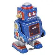 (Blue)Wind Up Robot Toy Hand Made Decorative Vintage Clockwork Robot Toy MU