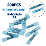 200PCS Heat Shrink Wire Connector Splice Seal Butt Crimp Terminals 16-14AWG US