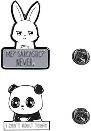 [Wixine] 2Pcs I Can't Adult Today Enamel Pin Cartoon Panda Brooch and Me? Sarcastic? Never Rabbit Enamel Pin Funny Animal Badge Brooch Accessories