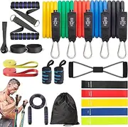 22PCS Resistance Bands Set,Stackable Up to 150 lbs Exercise Bands with Wide Handles, Door Anchor, Steel Clasp,Legs Ankle Straps,Jump Rope,Carry Bag for Muscle Training, Physical Therapy, Home Workouts