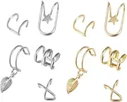 [WRITWAA] 10pcs Fashion Ear Clips Double Jacket No Pierced Earrings Gold Flat Back Earring Hooks