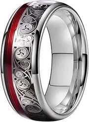 [Wozya] 8MM Tungsten Ring for Men with Celtic Spiral and Red Guitar String Inlay Wedding Band Comfort Fit
