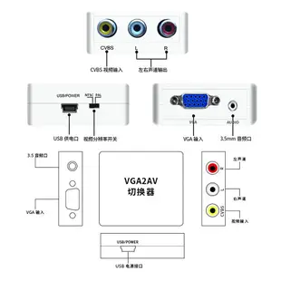 VGA轉AV轉換器電腦接老電視轉換線監控轉視頻PC TO AV音視頻傳輸 筆記本連接老電視電腦轉vga轉AV三蓮花bnc