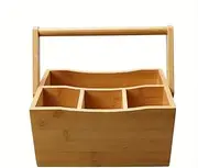 AIMALL Portable Bamboo and Wood Storage Basket, Retro Fruit Basket with Dividers, Multi-Purpose Storage Box, 9.06 x 3.94 x 7.87 inches, Wooden Storage Organizer