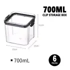 6x Clip Storage Box 700ML Airtight Food Container Kitchen Cereal Organiser Jar