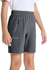 [DEVOROPA] Boys Athletic Shorts Lightweight Quick Dry Hiking Cargo Shorts with Zipper Pockets for Outdoor Running