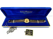 Oleg Cassini Genuine Diamond Quartz watch Basket Weave 31-457 Gold *WORKS GREAT*