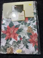 Benson Mills Winter Garden Printed Fabric Tablecloth 70” Round Christmas NEW VTg