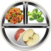 Huayeex Round Divided Plates, Stainless Steel Toddler Plate, Divided Kids Plates, Non-Stick Divideds Serving Tray Metal Dishes for Vegetables Fruits Meat, White