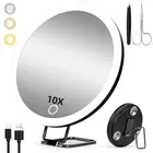 Rechargeable 6" Lighted 10x Magnifying Mirror with Suction Cups & Table Stand