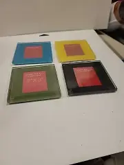 Sarah Peyton Set of 4 Solid Glass Photo Picture Drink Coasters Wood Holder NEW