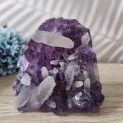 709g EX-Grade Natural Amethyst Geode Cave Crystal with Sugar Calcite -Gift Decor