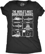 [Crazy Dog T-shirts] Womens The Worlds Most Dangerous Sharks T Shirt Funny Card Pool Loan Shark Joke Tee For Ladies