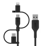 Belkin CAC001BT1MBK 3.3Ft USB-A to USB-C MicroUSB Lightning Slim Cable Black