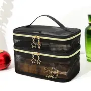 Double Layer Black Mesh Makeup Case Organizer Storage Pouch Travel Cosmetic Bag