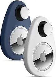 lulaven Apple Airtag Holder for Kids Hidden 2 Pack GPS Tracker Case, Anti-Removal Airtag Silicone Case with Pins, Suitable for Children, Elderly, Pets, Backpack, Luggage(Navy Blue, White)