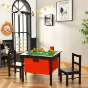 Costway 2-in-1 Kids Activity Table and Chair Set with Storage-Coffee