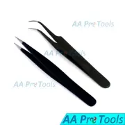2 Pcs Straight Curved Tweezers for Nail Art Eyelash Extension Picking Tools